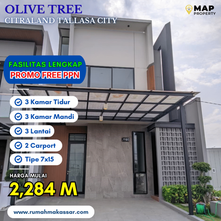 Rumah 3 Lantai Citraland Tallasa City, Free PPN Hanya 2,2 M-an